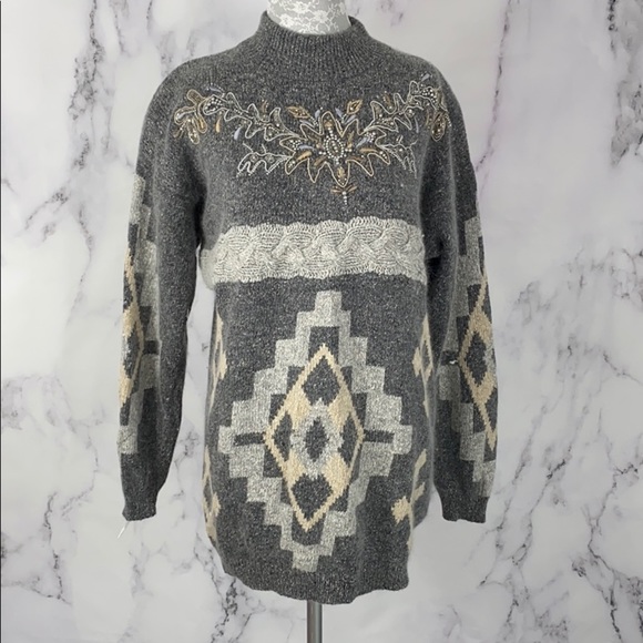 3/$20 Vintage Santoria Silk Angora Hair Beaded Sweater Grandma Medium Lambswool - Picture 7 of 14